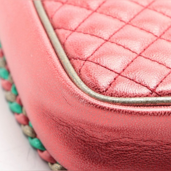 GUCCI TRAPUNTATA Red Green METALLIC QUILTED Leather Mini Crossbody 💯 Authentic - Picture 11 of 12